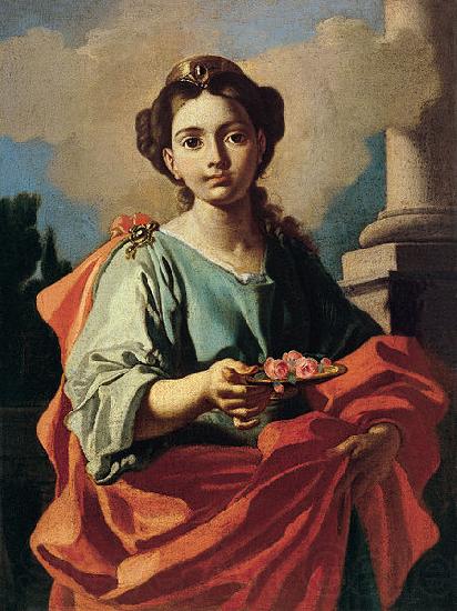 Giacomo Cestaro A female Saint holding a plate of roses Spain oil painting art